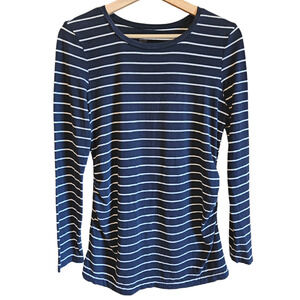 Gap Maternity Shirt Ruched Striped Scoop Neck Navy Women's Size Medium